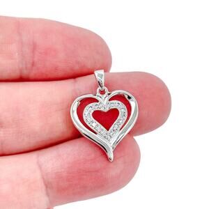 Vintage Ross Simon Sterling Silver 925 Cubic Zirconia Double Heart Pendant